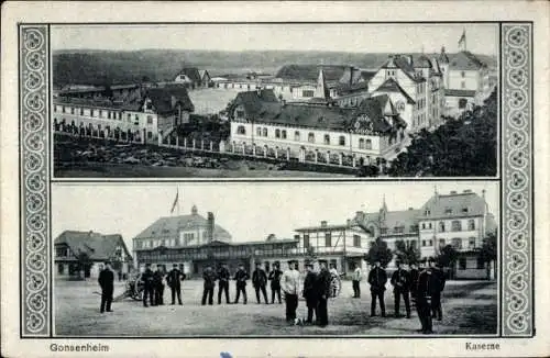 Ak Gonsenheim Mainz Rheinland Pfalz, Kaserne, Soldaten auf dem Exerzierplatz