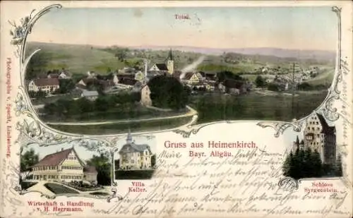 Ak Heimenkirch Allgäu, Gesamtansicht, Villa Keller, Schloss Syrgenstein, Geschäftshaus H. Herrmann