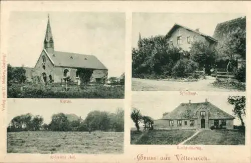 Ak Vollerwiek an der Eider Nordfriesland, Kirche, Andresens Hof, Schulhaus, Kirchspielkrug
