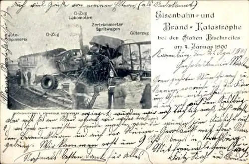 Ak Bischwiller Bischweiler Elsass Bas Rhin, Bahnhof, Eisenbahn- und Brand-Katastrophe 4.1.1900