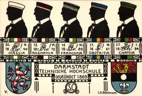 Studentika Ak Darmstadt, Techn. Hochschule, Corps Hassia, Rhenania, Franconia, Obotritia, Chattia