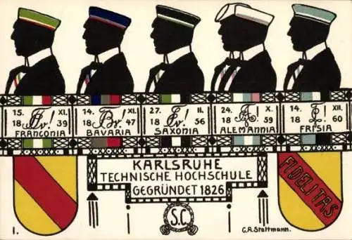 Studentika Ak Karlsruhe, Technische Hochschule, Corps Franconia, Bavaria, Saxonia, Alemannia, Frisia