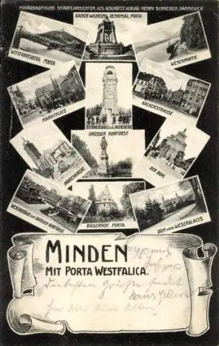 Ak Minden in Westfalen, Verschiedene Stadtansichten, Kaiser Wilhelm Denkmal, Porta Westfalica