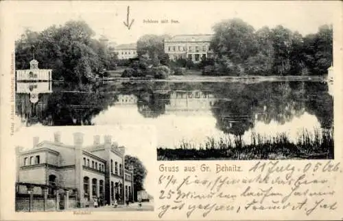 Ak Groß Behnitz Nauen im Havelland, Schloss mit See, Bahnhof