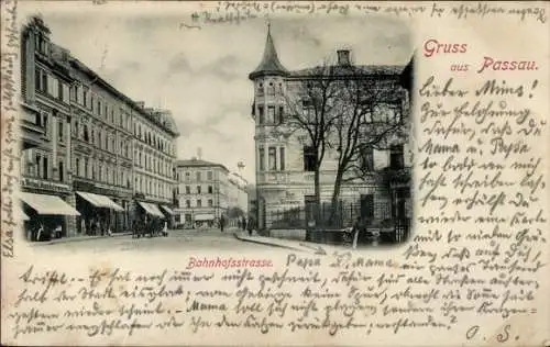 Ak Passau in Niederbayern, Bahnhofsstraße, Geschäfte