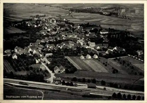 Ak Westhausen in Württemberg, Luftaufnahme von  Häuser, Felder, Landschaft