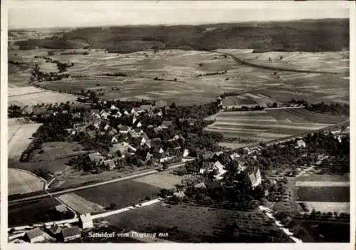 Ak Satteldorf in Württemberg, Luftaufnahme von  ländliche Landschaft mit Feldern und Dörfern