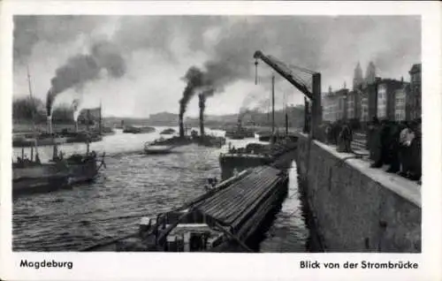 Ak Magdeburg an der Elbe, Blick von der Strombrücke, Dampfer