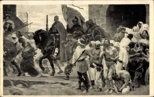 Ak Magdeburg in Sachsen Anhalt, Wandbild von Prof. Arthur Kampf im Kaiser Friedrich Museum