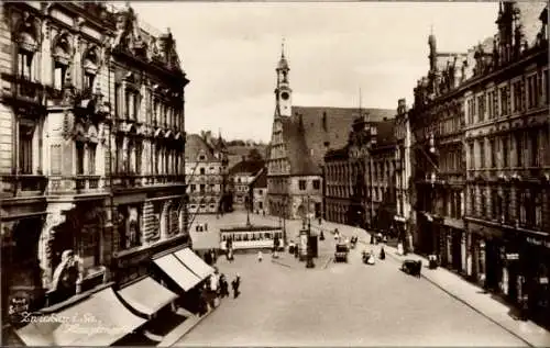 Ak Zwickau in Sachsen, Hauptmarkt, Rathaus, Straßenbahn