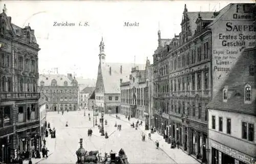 Ak Zwickau in Sachsen, Markt, Geschäfte
