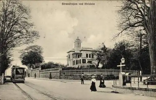 Ak København Kopenhagen Dänemark, Strandvejen ved Hvidere, Straßenbahn