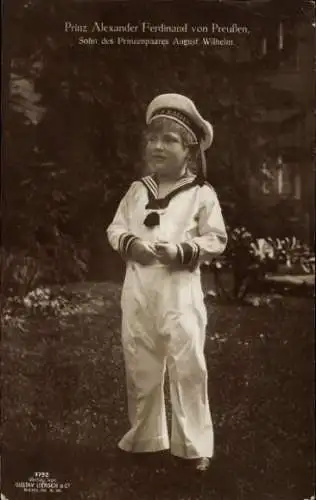 Ak Prinz Alexander Ferdinand von Preußen, Sohn des Prinzenpaares August Wilhelm, Matrosenanzug