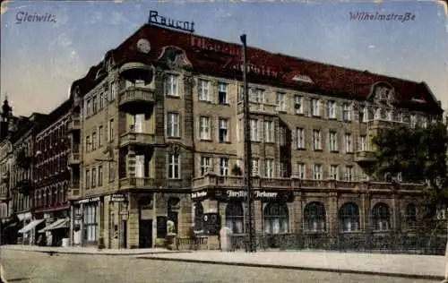 Ak Gliwice Gleiwitz Oberschlesien, Gebäude an der Wilhelmstraße, Beschriftung 'Raucot', farbig