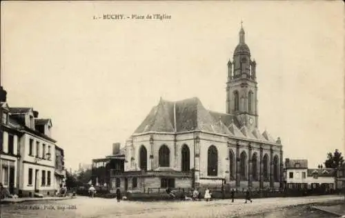 Ak Montérolier Buchy Seine Maritime, Place de Église