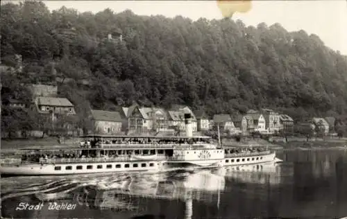 Ak Wehlen an der Elbe Sachsen, Elbdampfer Leipzig, Vorbeifahrt