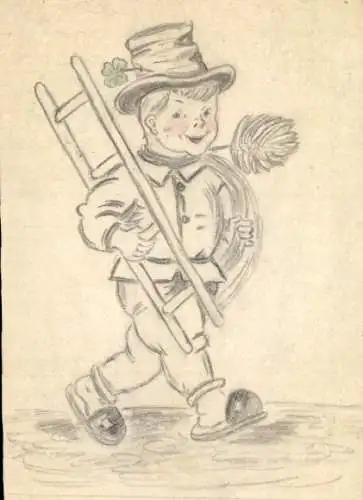 Handgemalt Künstler Ak Schornsteinfeger, Glücksbringer