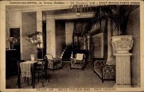 Ak Saint Mandé Val de Marne, Concordia Hotel, Porte Doree, Eingangsbereich