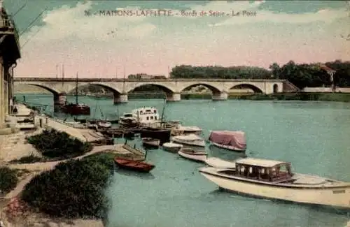 Ak Maisons Laffitte Yvelines, Seineufer, Brücke, Boote
