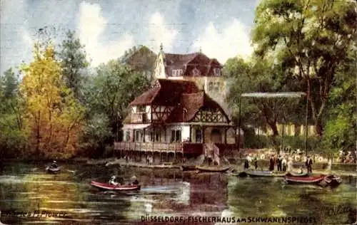 Künstler Ak Flower, Charles, Düsseldorf am Rhein, Fischerhaus am Schwanenspiegel