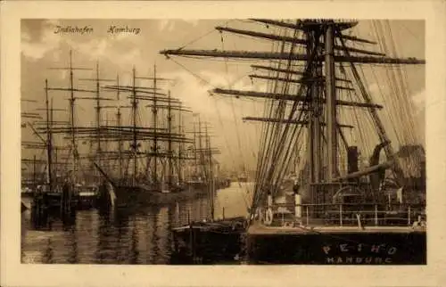 Ak Hamburg, Indiahafen, Segelschiffe, Peiho