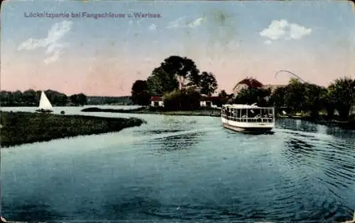 Ak Fangschleuse Grünheide Brandenburg, Löcknitzpartie bei Fangschleuse und Werlsee, Fähre