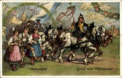 Ak Oktoberfest, Münchner Kindl, Pferdewagen