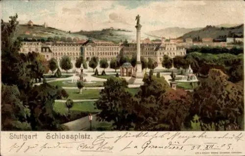 Künstler Litho Wunderlich, H., Stuttgart in Baden Württemberg, Blick auf den Schlossplatz
