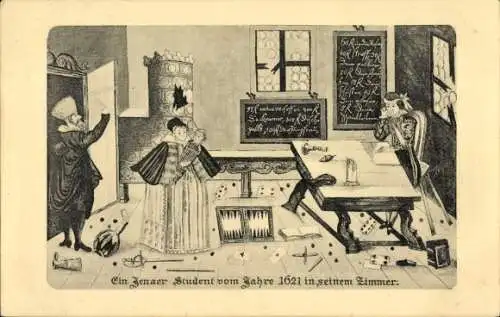 Studentika Künstler Ak Jenaer Student vom Jahre 1621 in seinem Zimmer
