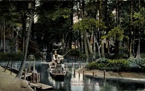 Ak Dolzke Lehde Lübbenau im Spreewald, Fliess im Spreewald, Kahn