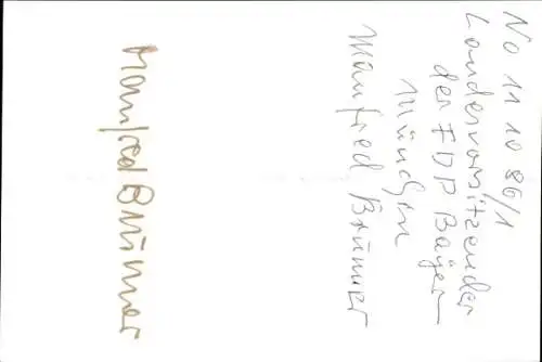 Ak FDP Politiker Manfred Brunner, Portrait, Autogramm