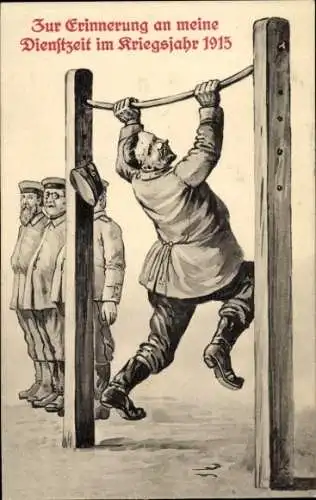 Künstler Ak Zur Erinnerung an meine Dienstzeit im Kriegsjahr 1915, Turnübung