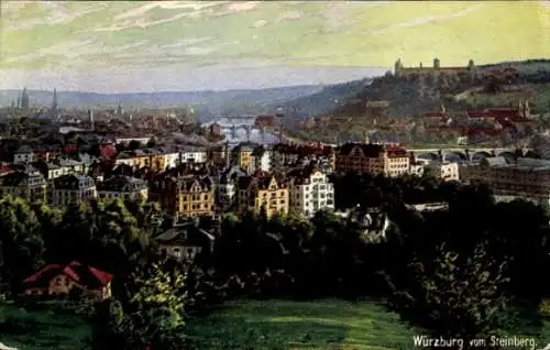Künstler Ak Würzburg Unterfranken, Blick vom Steinberg auf die Stadt, Wiro 1709 D