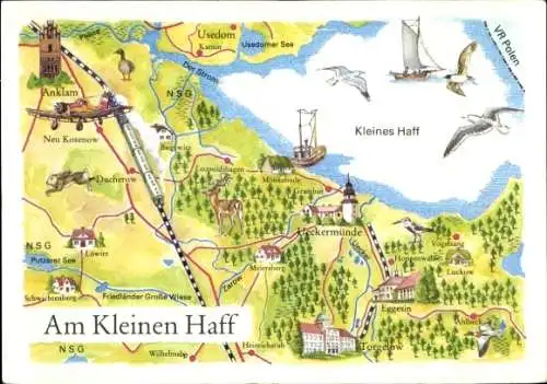 Lankarten Ak Kleines Haff, Anklam, Ueckermünde, Usedom