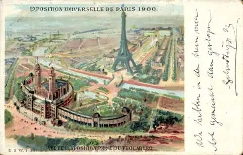 Ak Paris XVI Trocadéro, Exposition Universelle 1900, Trocadero, Eiffelturm, Menschen