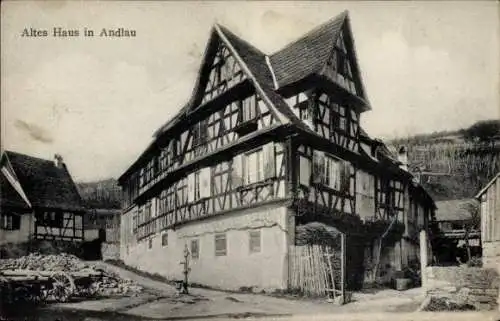Ak Andlau Elsass Bas Rhin, Historisches Fachwerkhaus, ländlicher Stil, Schwarz-Weiß-Fotografie