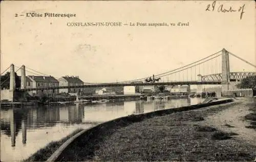 CPA Conflans-Sainte-Honorine Yvelines, Fin d'Oise, Le Pont suspendu