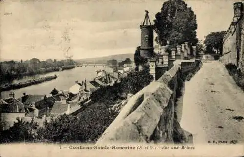 Ak Conflans-Sainte-Honorine Yvelines, Bahnhof Fin d'Oise, Stadtansicht, Fluss, Häuser, Mauer, ...