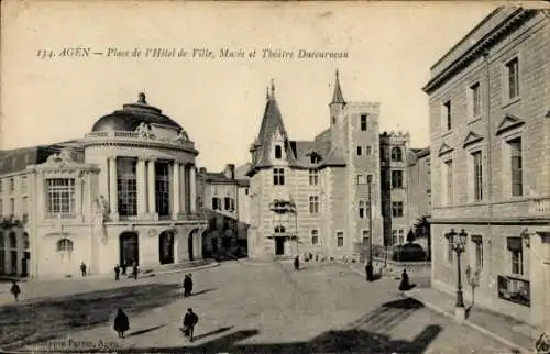 Ak Agen Lot et Garonne, Historisches Gebäude, Stadtplatz, Theater, Museum, Architektur
