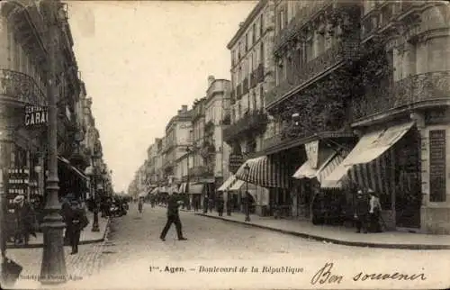 Ak Agen Lot et Garonne, Boulevard de la République, historische Straßenansicht, Geschäfte, Pas...
