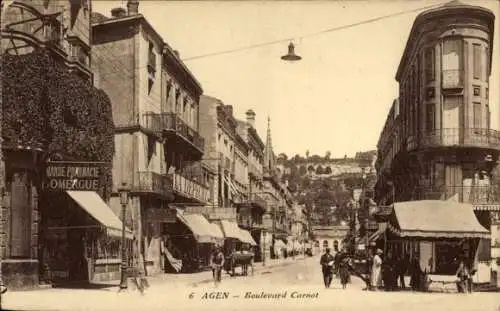 Ak Agen Lot et Garonne, Bande Pharmacie Domergue, Boulevard Carnot, Stadtansicht, historische ...