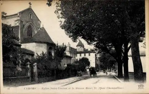 Ak Cahors Lot, Eglise Saint-Ureisse, Maison Henri IV, Quartier Quai Champollion
