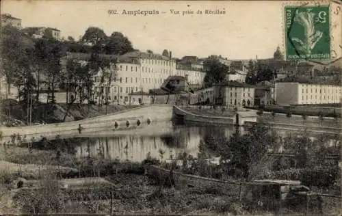 Ak Amplepuis Rhône, Aussicht auf  Fluss und Gebäude, Poststempel sichtbar