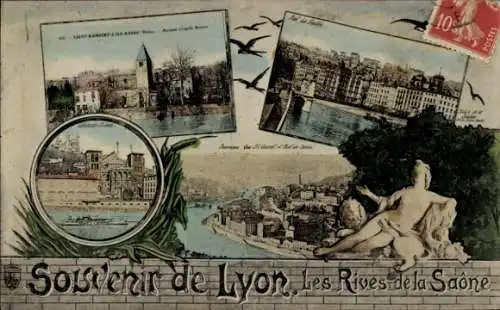 Ak Lyon Rhône, Postkarte mit Stadtansichten, Rives de la Saône, alte Architektur, Flussbilder