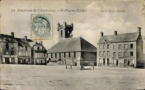 Ak Cherbourg Manche, Kirche St. Pierre, Kirchplatz