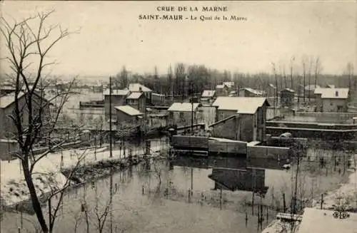 Ak Saint Maur Val de Marne, Crue de la Marne, Le Quai de la Marne