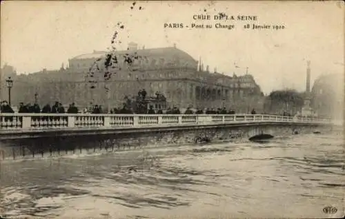 CPA Paris, Crue de la Seine, Pont au Change, 1910