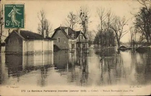 Ak Bouafle Yvelines Frankreich, Banlieue Parisienne, Hochwasser, Jan. 1910, Normandie-Haus