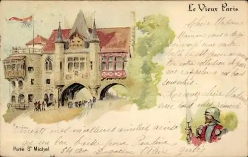 Ak Paris, Boulevard Saint Germain, Historisches Gebäude, Brücke, Menschen, Flaggen, Wasser, ko...