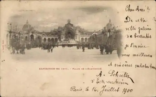 Ak Paris, Boulevard Saint Germain, EXPOSITION DE 1900, PALAIS DE L'ELECTRICITÉ, Menschenmenge